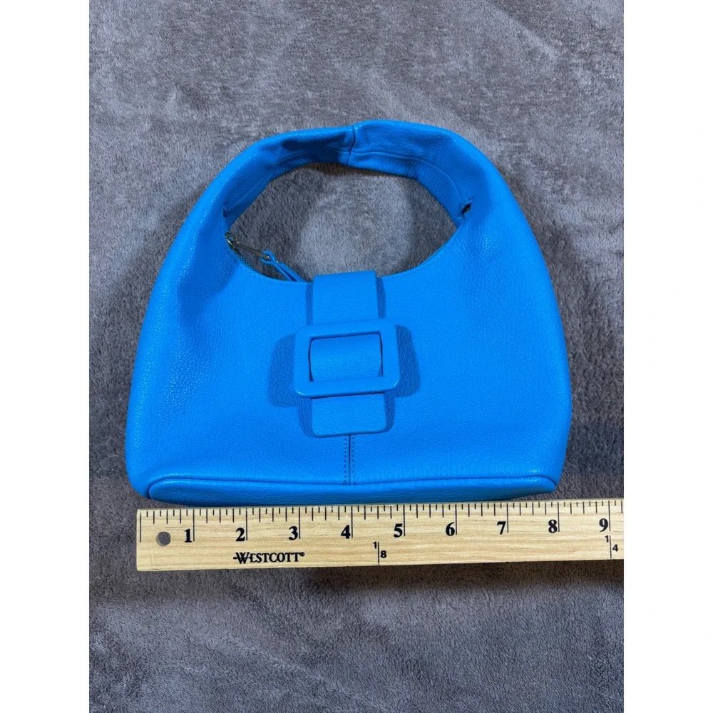& Other Stories Blue Pebbled Leather Mini Buckle Bag Hobo Handbag Gold Hardware